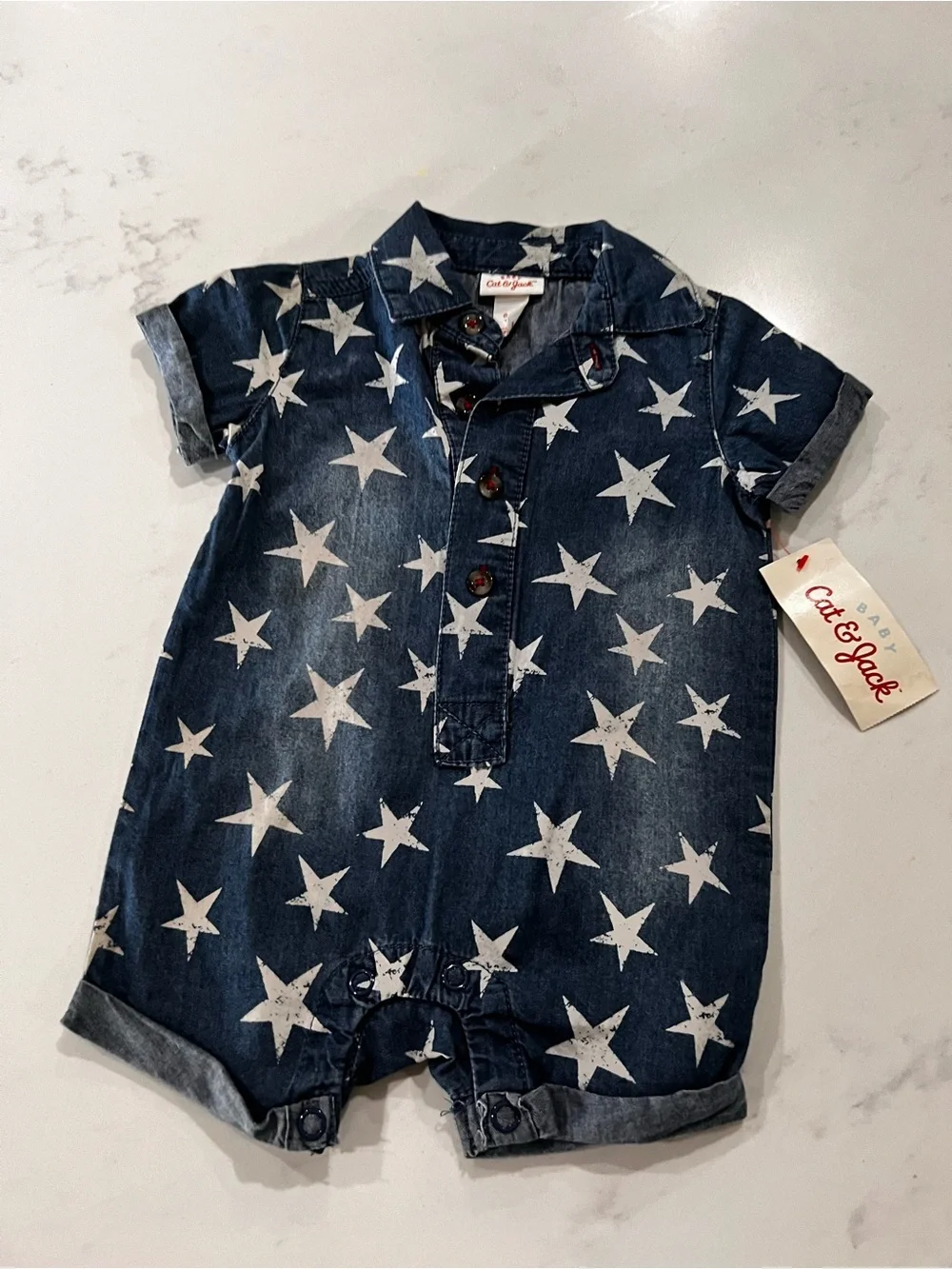 Target Denim Star-Print Romper - Navy & White